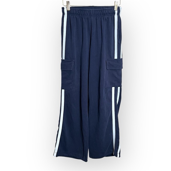 Commense Utility cargo stripe Sweatpants wide leg, navy blue, pull up pants sz M - Picture 2 of 11